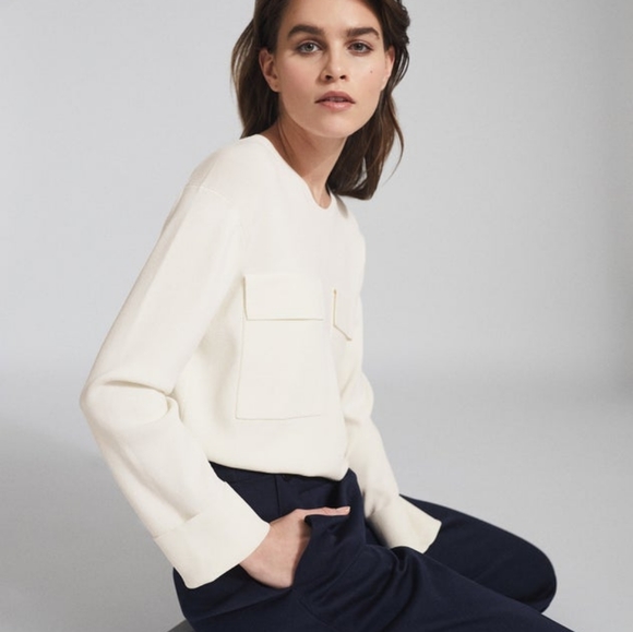 Reiss Tilly Twin Pocket Top in Cream, Size XS - Picture 3 of 10